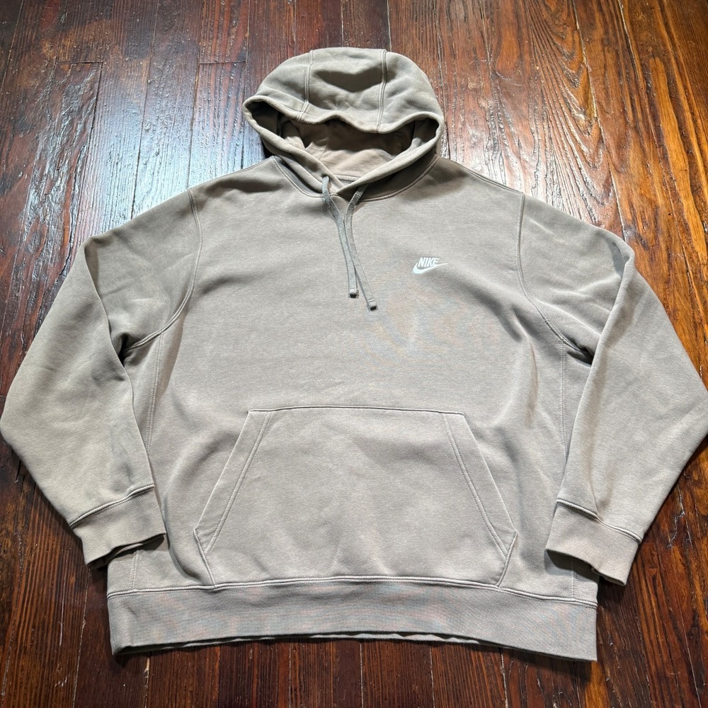 Nike Hoodie Mens XL Tan Pullover Cotton Swoosh Logo Sweater Sports Sweatshirt
